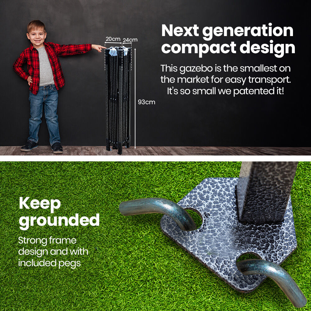 RED TRACK 3.6x2.2m Ultra Compact Folding Gazebo, Walls, Carry bag, Portable Outdoor Popup Marquee for Camping Beach 3