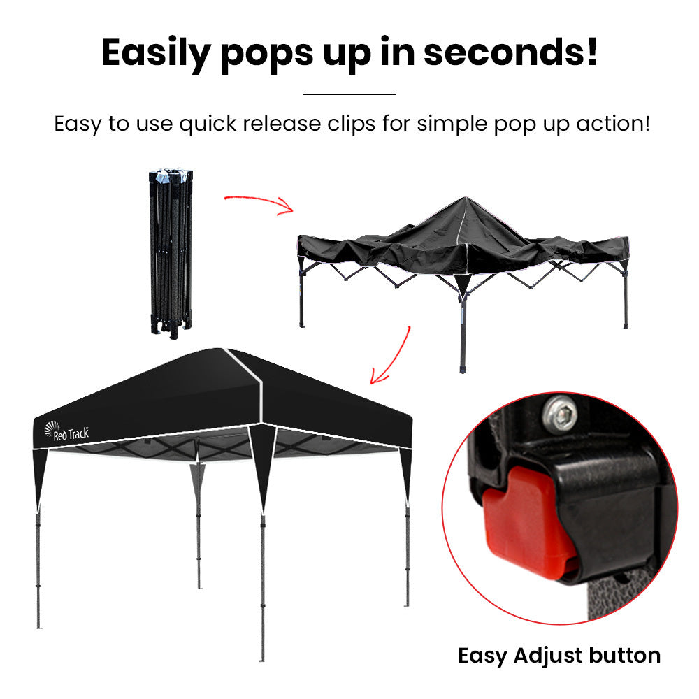 RED TRACK 3x3m Ultra Compact Folding Gazebo, Carry bag, Portable Outdoor Popup Marquee for Camping Beach, Black 6