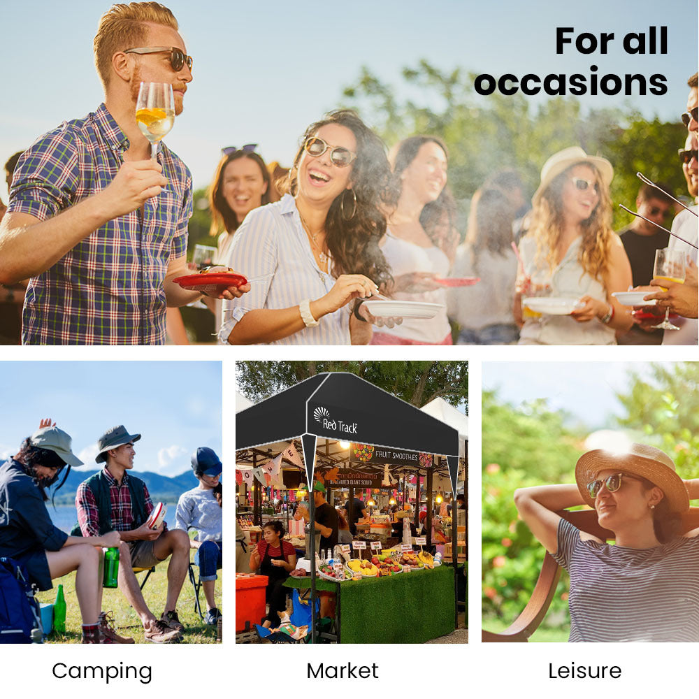 RED TRACK 3x3m Ultra Compact Folding Gazebo, Carry bag, Portable Outdoor Popup Marquee for Camping Beach, Black 8