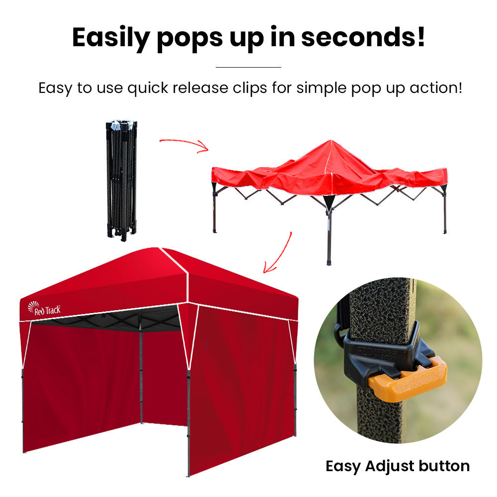 RED TRACK 3x3m Ultra Compact Folding Gazebo, Walls, Carry bag, Portable Outdoor Popup Marquee for Camping Beach, Red 6
