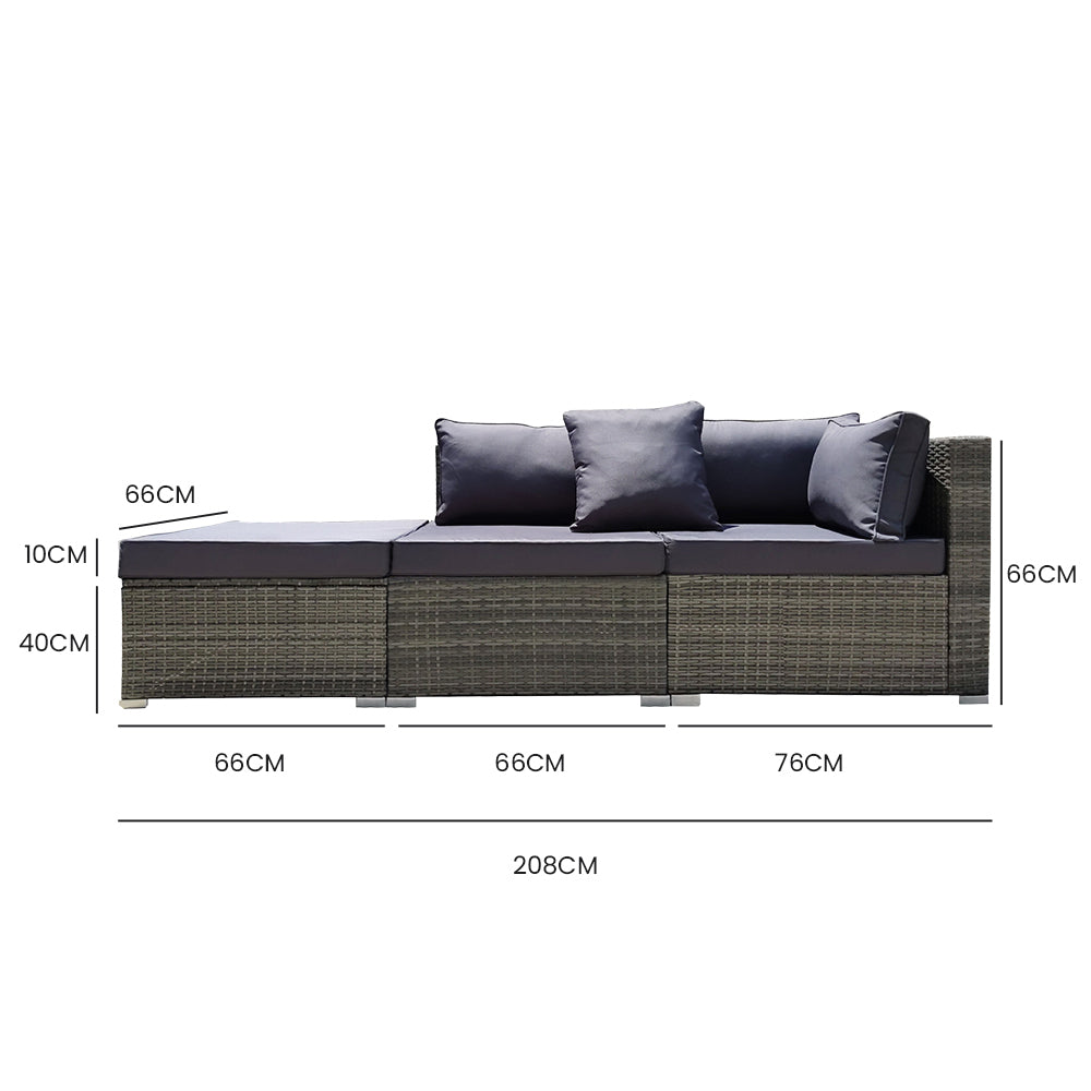 LONDON RATTAN 3 Seater Modular Outdoor Lounge Setting incl. Ottoman, Grey 6
