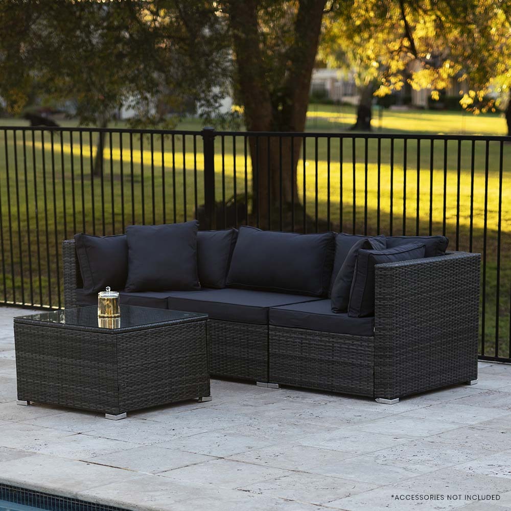 LONDON RATTAN 4 Piece 3 Seater Modular Outdoor Lounge Setting incl. Coffee Table, Grey 5