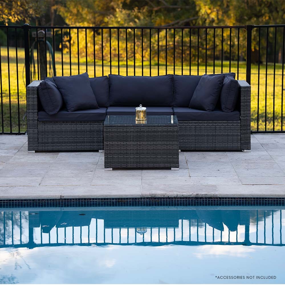 LONDON RATTAN 4 Piece 3 Seater Modular Outdoor Lounge Setting incl. Coffee Table, Grey 8