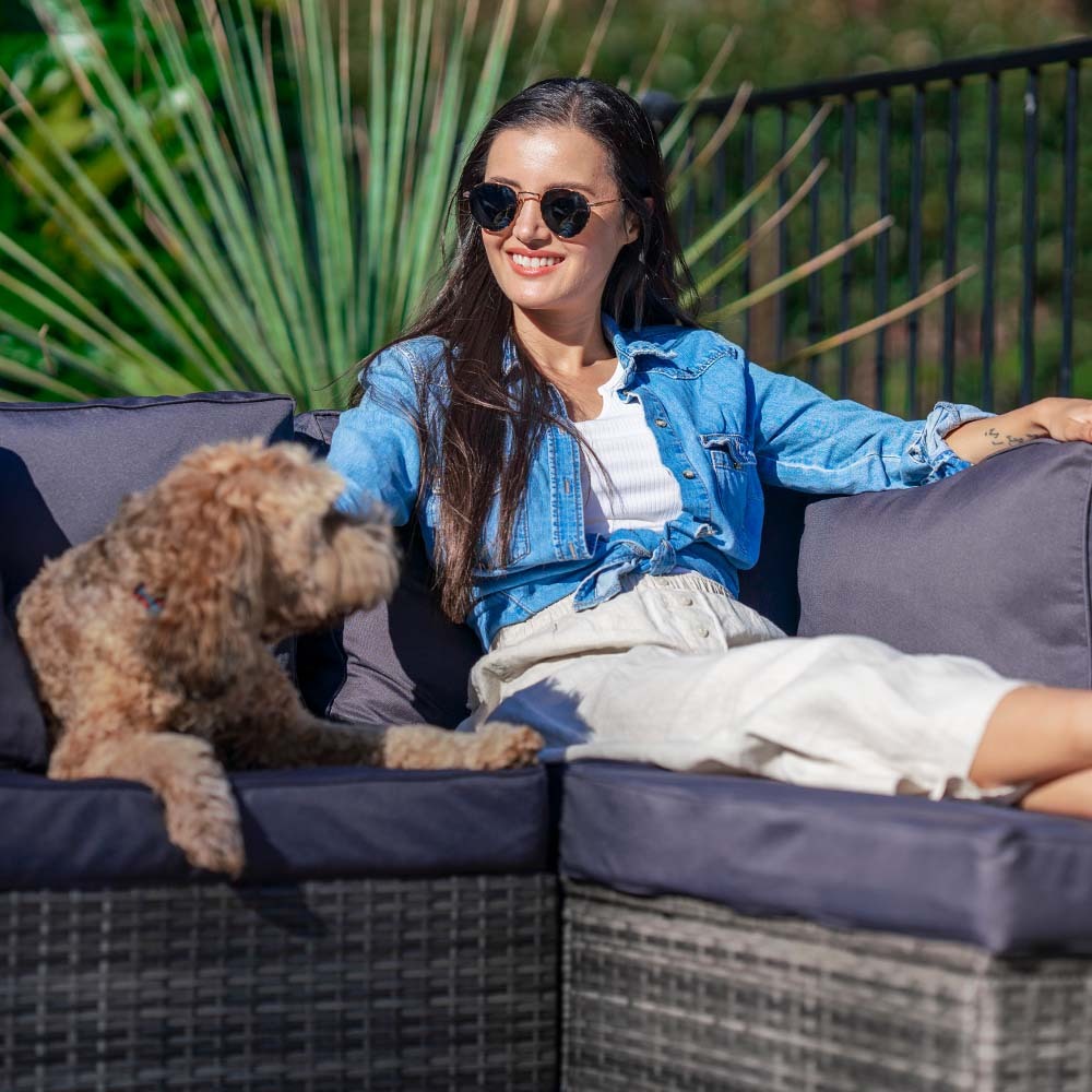 LONDON RATTAN 6 Seater Modular Outdoor Lounge Setting with Ottoman, Grey 8