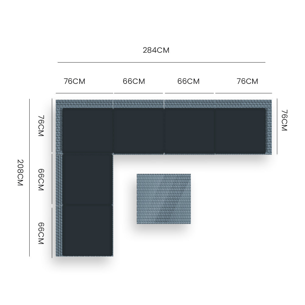 LONDON RATTAN 7 Piece 6 Seater Modular Outdoor Lounge Setting with Coffee Table, Grey 6