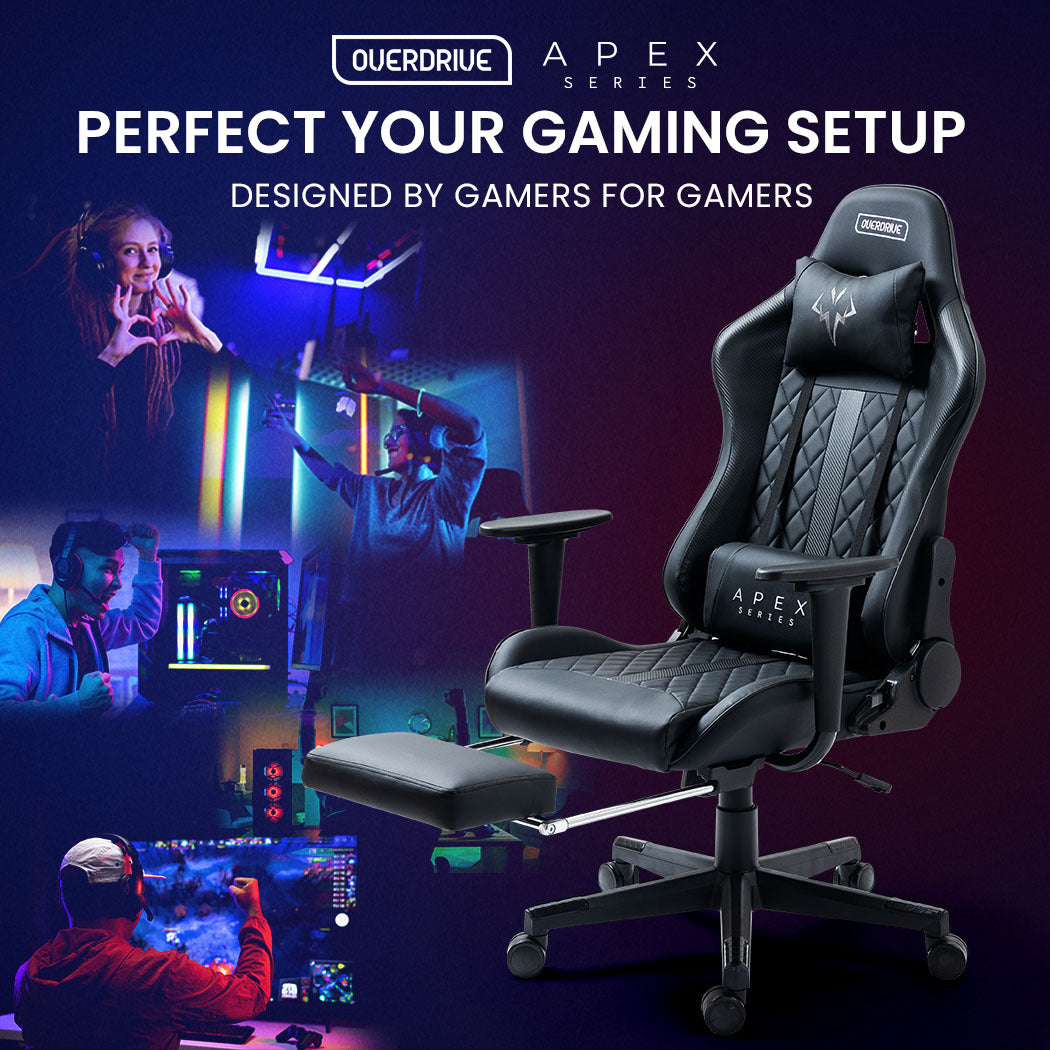 OVERDRIVE Apex Series Reclining Gaming Ergonomic Office Chair with Footrest, Black 5