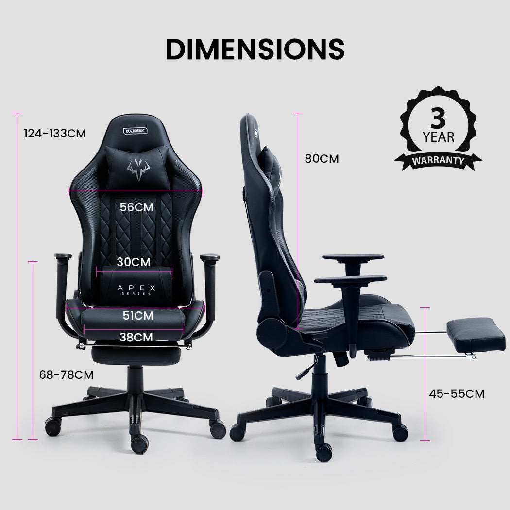 OVERDRIVE Apex Series Reclining Gaming Ergonomic Office Chair with Footrest, Black 6