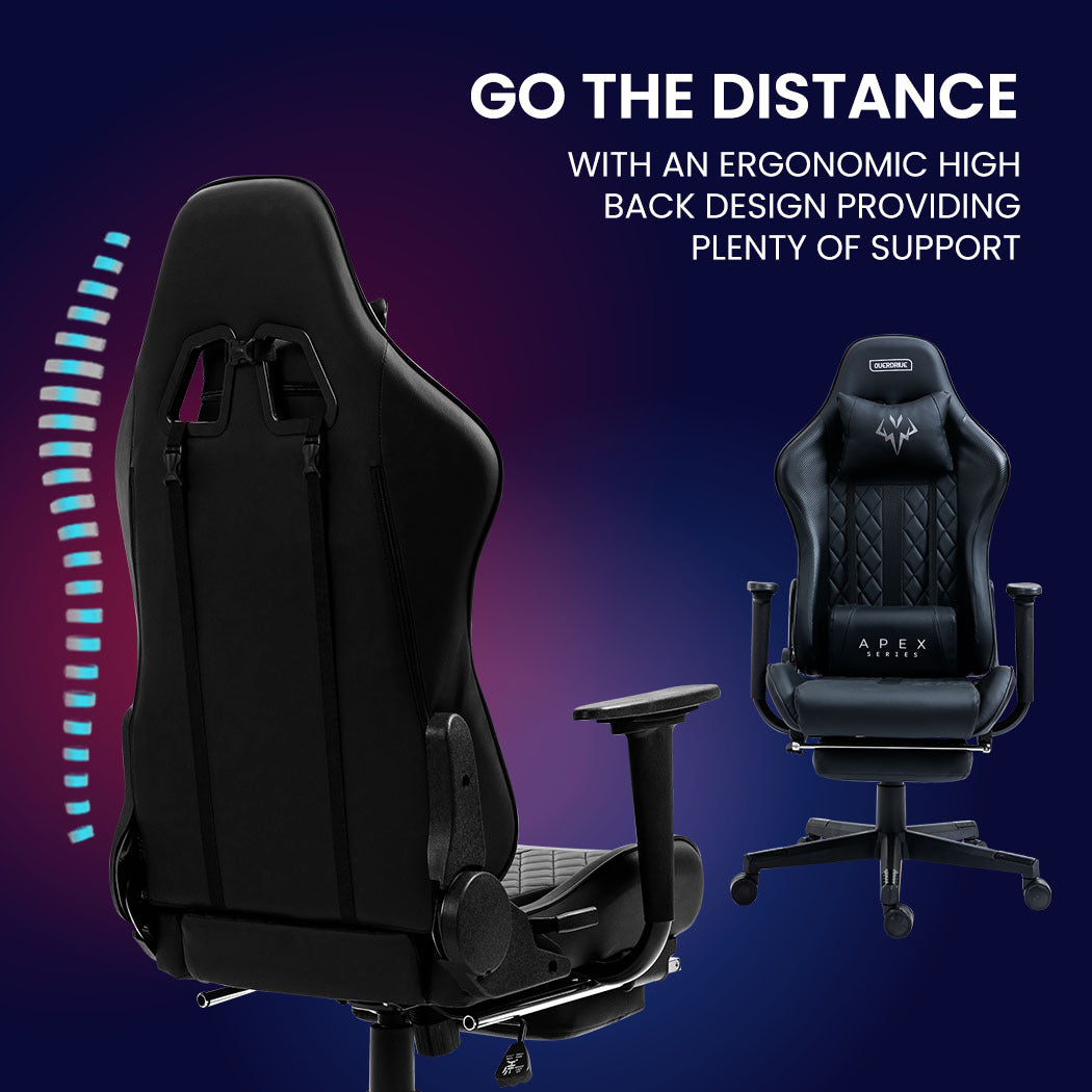 OVERDRIVE Apex Series Reclining Gaming Ergonomic Office Chair with Footrest, Black 8