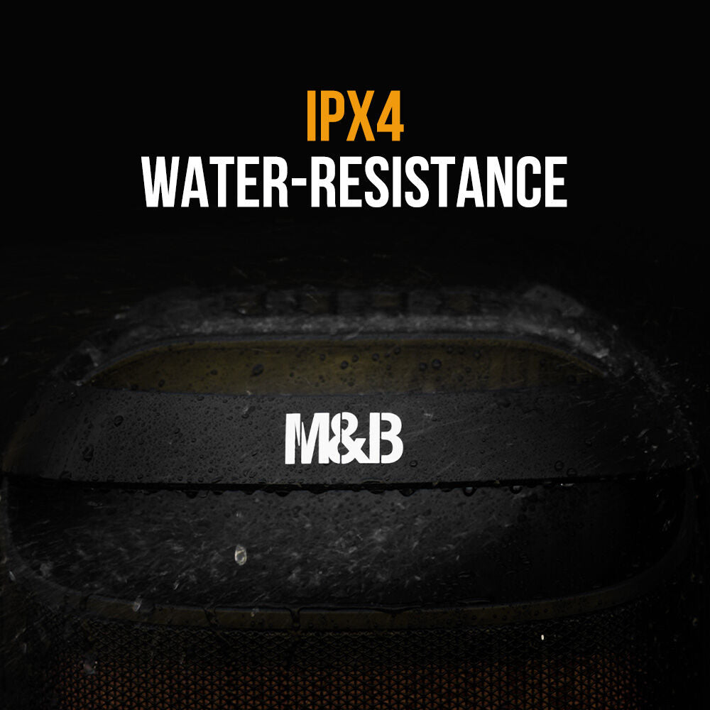 M&B Portable Splash Proof 120W Bluetooth Party Speaker with Karaoke Microphone, IPX4, TWS Pairing, Multi-Input, Lithium Battery, RGB, USB Charging 4