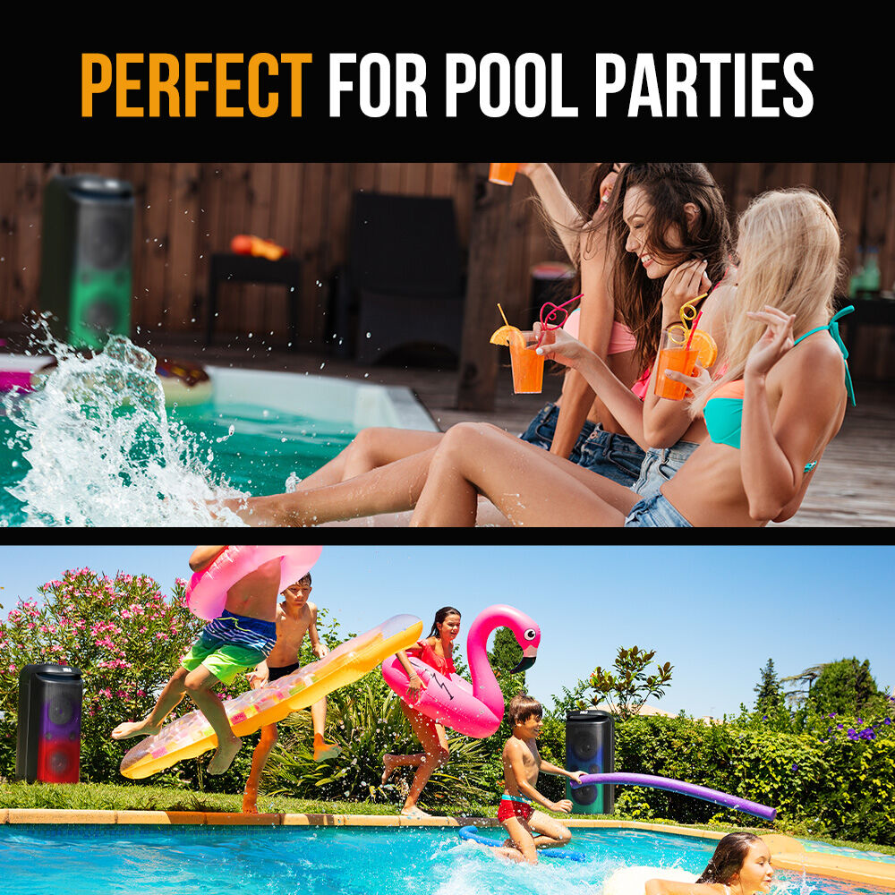 M&B Portable Splash Proof 120W Bluetooth Party Speaker with Karaoke Microphone, IPX4, TWS Pairing, Multi-Input, Lithium Battery, RGB, USB Charging 5