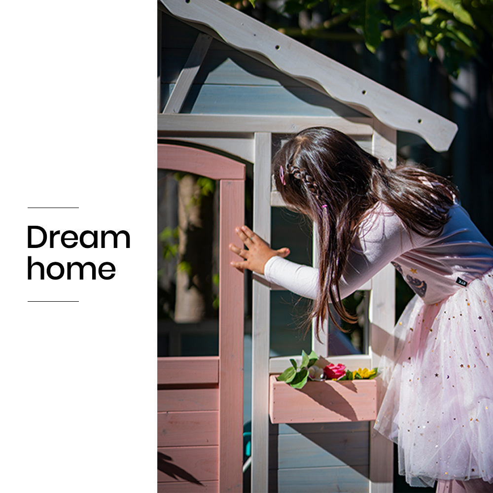 ROVO KIDS Cubby House, Outdoor Wooden DIY Timber Cottage Style Playhouse, for Children 3