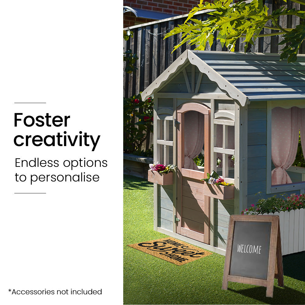 ROVO KIDS Cubby House, Outdoor Wooden DIY Timber Cottage Style Playhouse, for Children 8