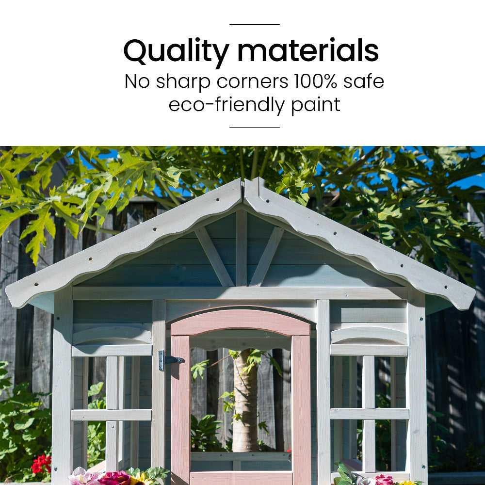 ROVO KIDS Cubby House, Outdoor Wooden DIY Timber Cottage Style Playhouse, for Children 9
