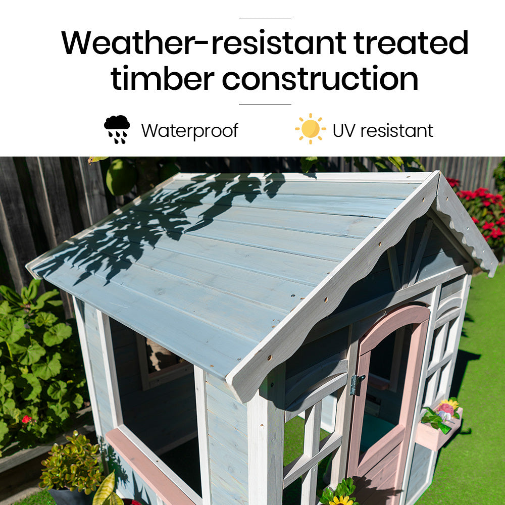 ROVO KIDS Cubby House, Outdoor Wooden DIY Timber Cottage Style Playhouse, for Children 10