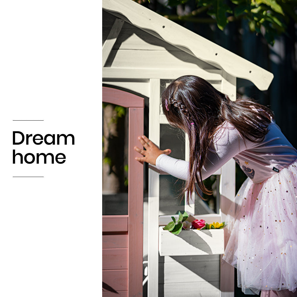 ROVO KIDS Cubby House, Wooden Outdoor DIY Timber Cottage Style Playhouse, for Children 3