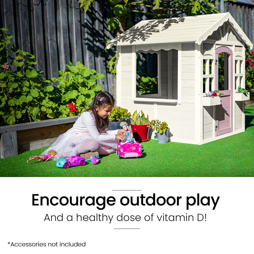 ROVO KIDS Cubby House, Wooden Outdoor DIY Timber Cottage Style Playhouse, for Children 6
