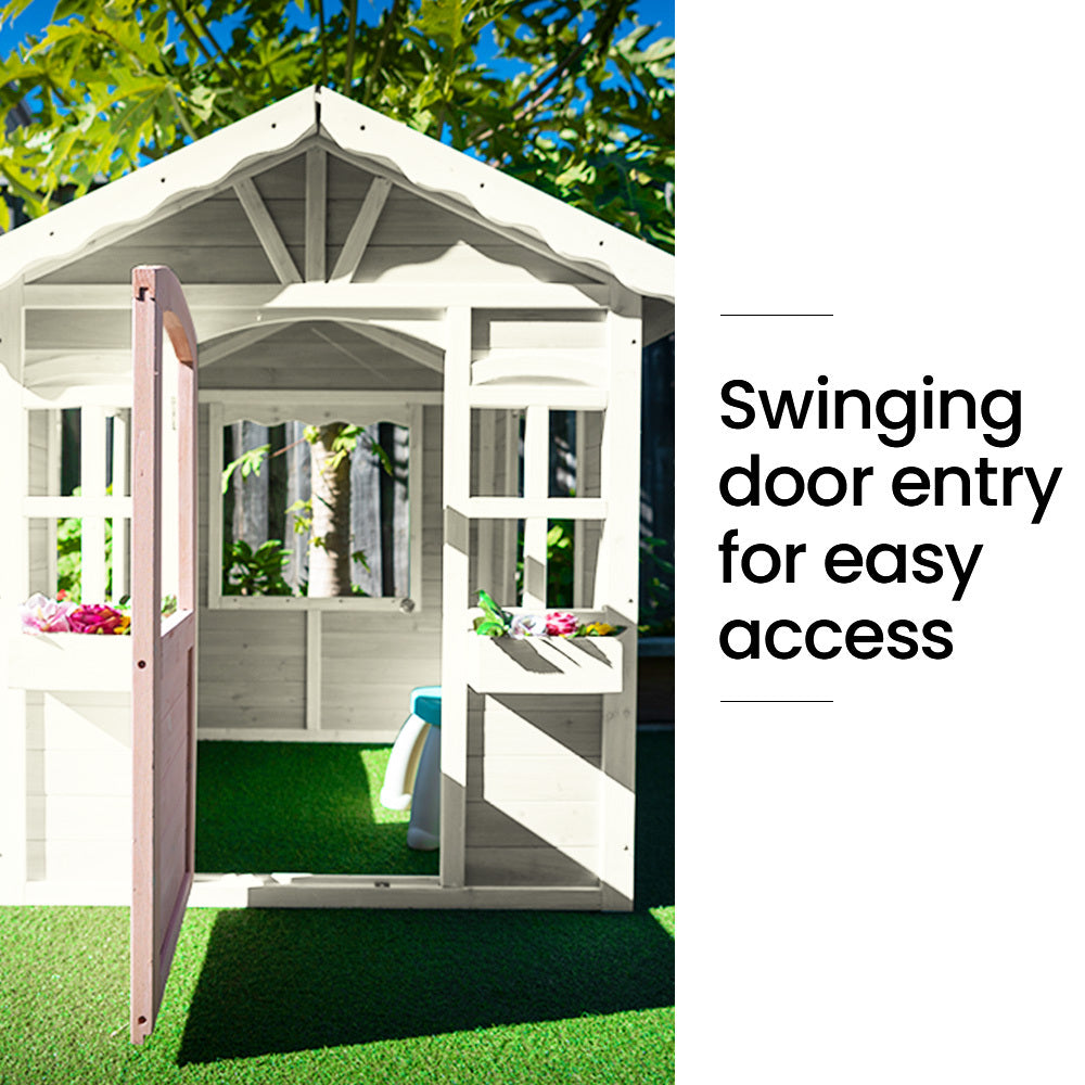 ROVO KIDS Cubby House, Wooden Outdoor DIY Timber Cottage Style Playhouse, for Children 7