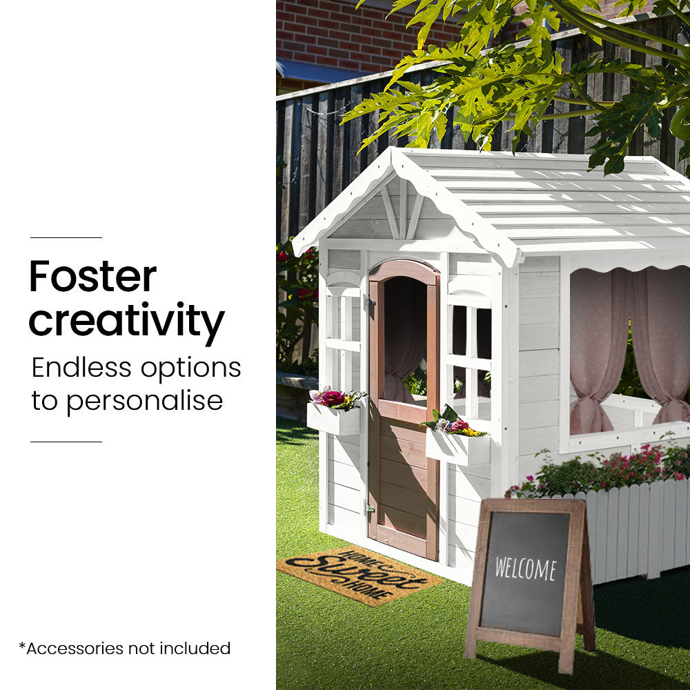 ROVO KIDS Cubby House, Wooden Outdoor DIY Timber Cottage Style Playhouse, for Children 8