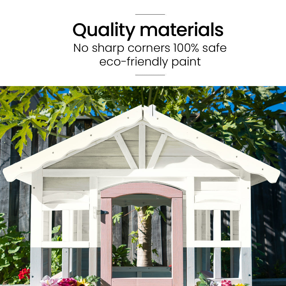 ROVO KIDS Cubby House, Wooden Outdoor DIY Timber Cottage Style Playhouse, for Children 9