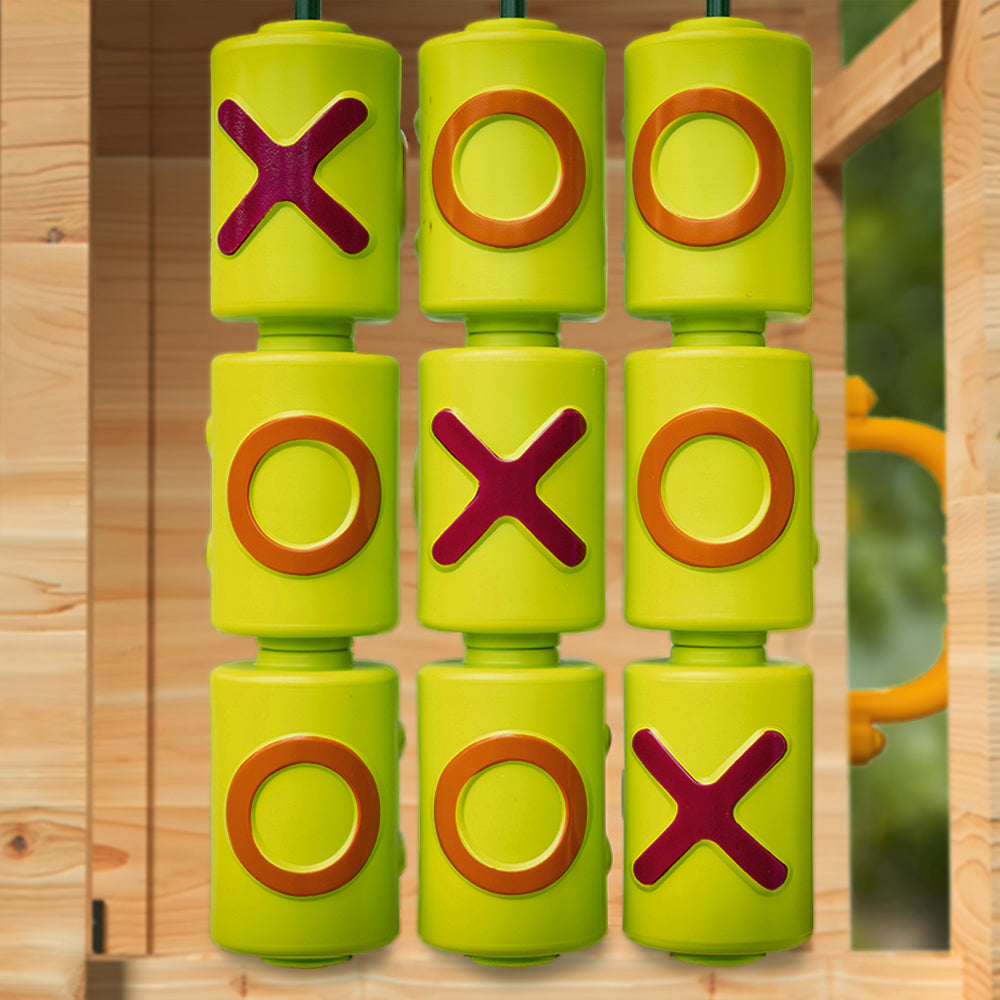 ROVO KIDS Wooden Tower Cubby House with Slide, Sandpit, Climbing Wall, Noughts & Crosses, Natural Colour 3