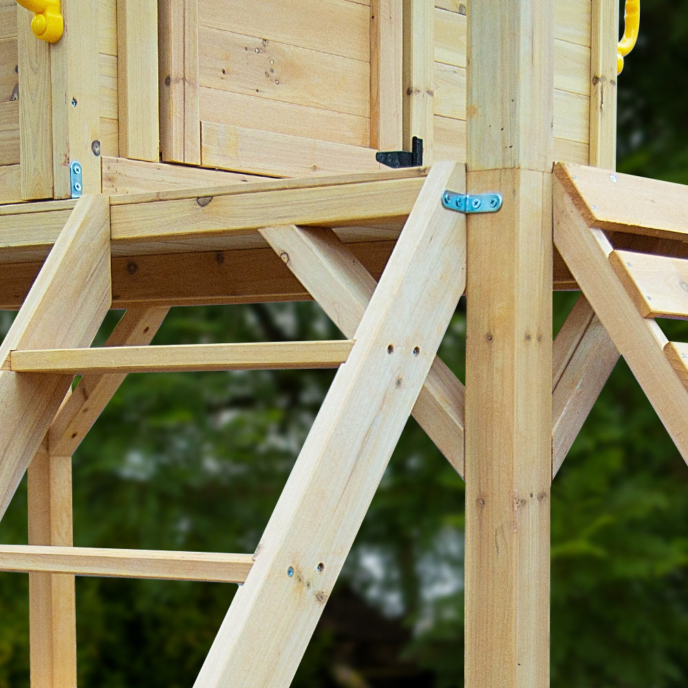 ROVO KIDS Wooden Tower Cubby House with Slide, Sandpit, Climbing Wall, Noughts & Crosses, Natural Colour 6