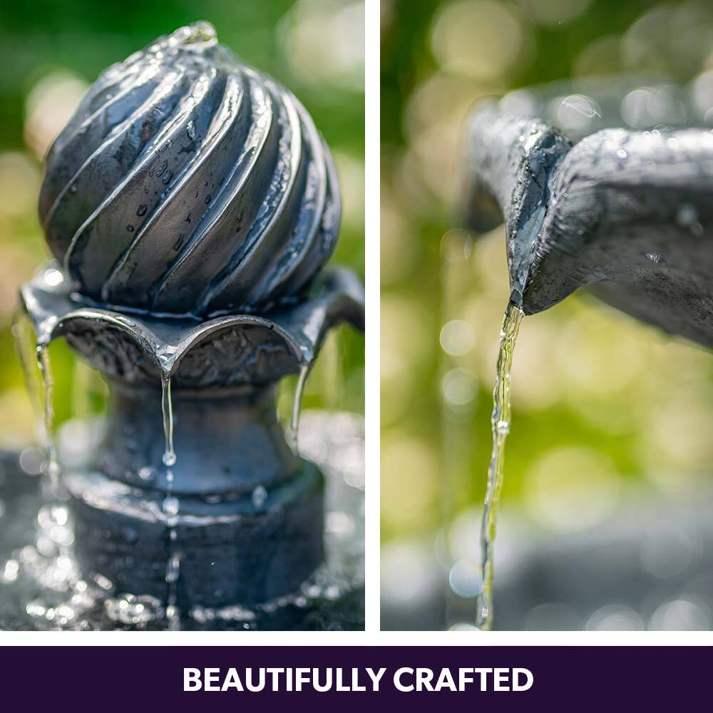 PROTEGE Water Fountain Solar Powered 3 Tiered Battery Outdoor Bird Bath with LED Lights 4