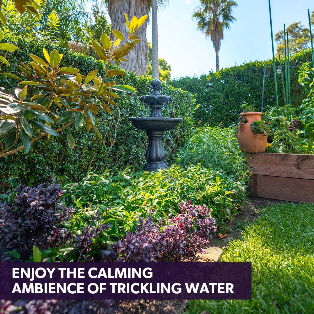 PROTEGE Water Fountain Solar Powered 3 Tiered Battery Outdoor Bird Bath with LED Lights 5