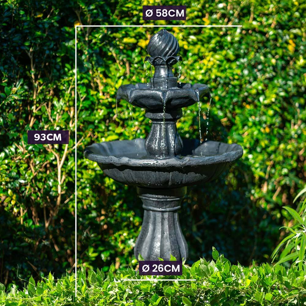 PROTEGE Water Fountain Solar Powered 3 Tiered Battery Outdoor Bird Bath with LED Lights 6