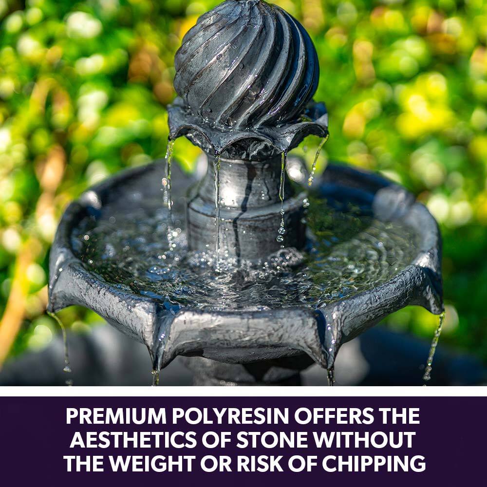 PROTEGE Water Fountain Solar Powered 3 Tiered Battery Outdoor Bird Bath with LED Lights 7