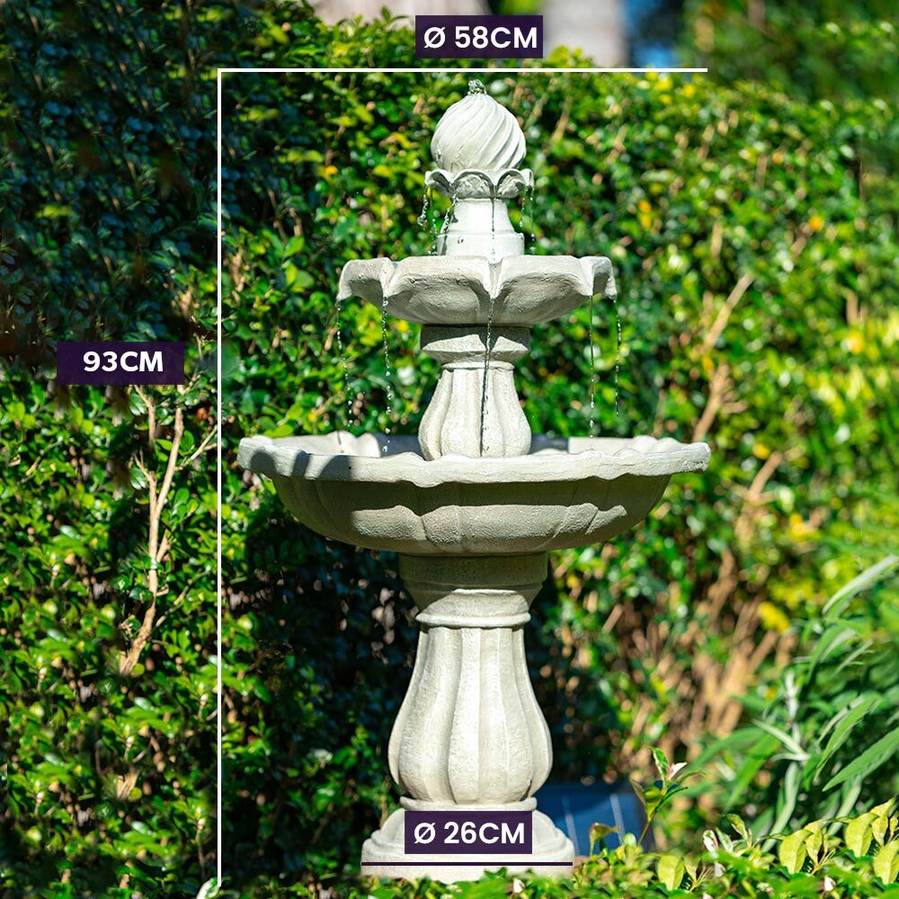 PROTEGE 3 Tier Solar Powered Water Feature Fountain Bird Bath - Light Grey 6