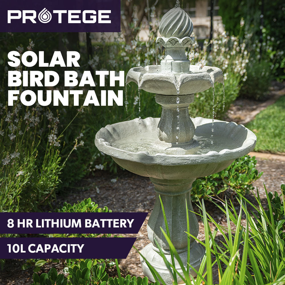 PROTEGE 3 Tier Solar Powered Water Feature Fountain Bird Bath - Light Grey 11