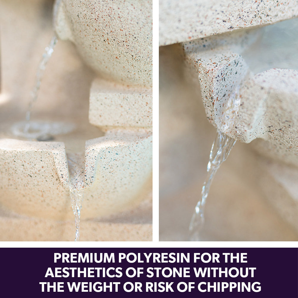 PROTEGE Solar Fountain Water Feature Outdoor 4 Bowl with LED Lights - Sand Colour 5