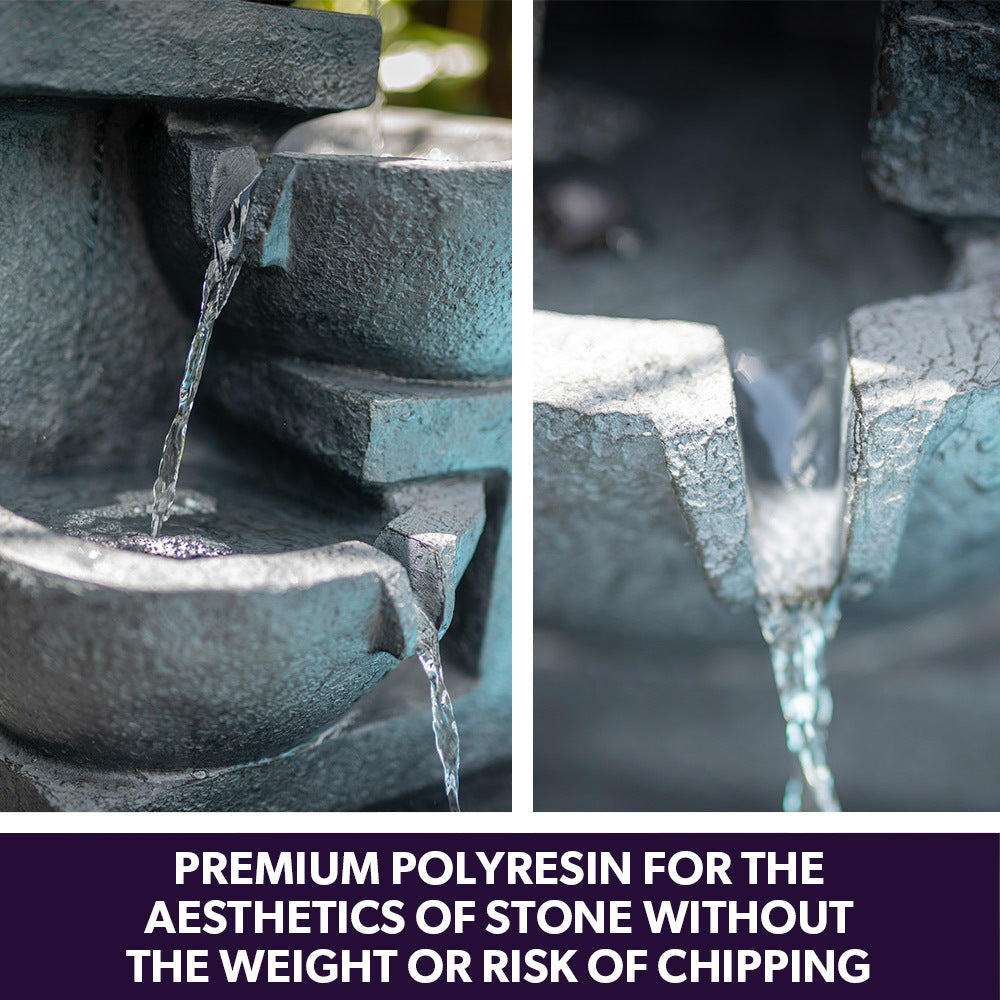 PROTEGE Solar Fountain Water Feature Outdoor 4 Bowl with LED Lights - Charcoal 5