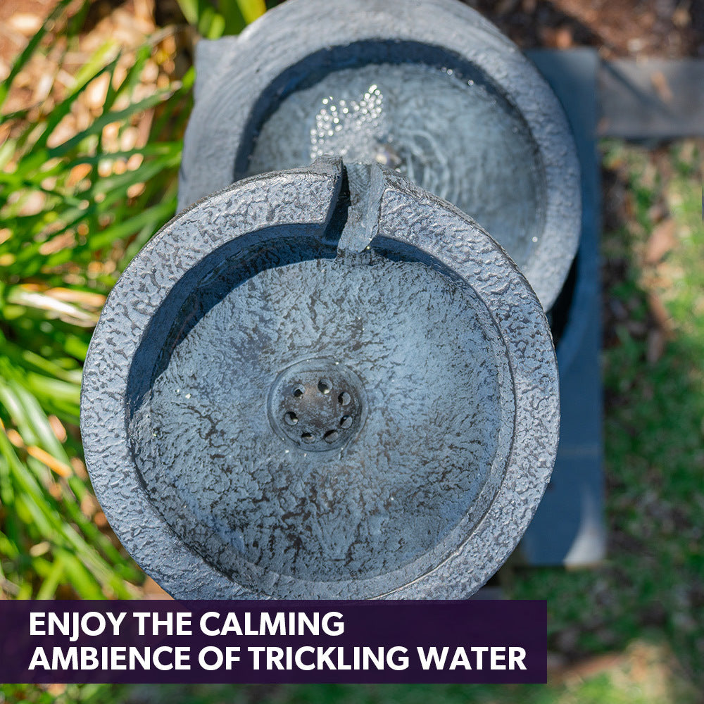 PROTEGE Solar Fountain Water Feature Outdoor 4 Bowl with LED Lights - Charcoal 7