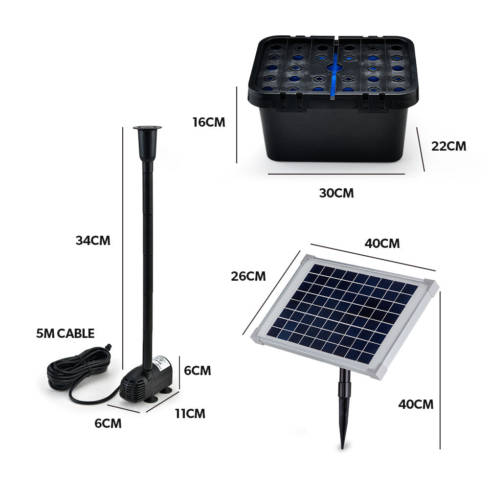 PROTEGE 10W Solar Powered Water Fountain Pump Pond Kit with Eco Filter Box 6