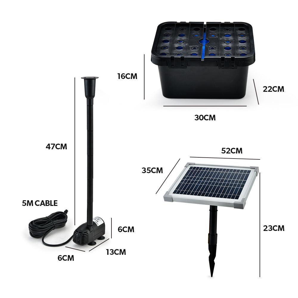PROTEGE 20W Solar Fountain Pump Garden Water Pool Pond Kit with Eco Filter Box 6