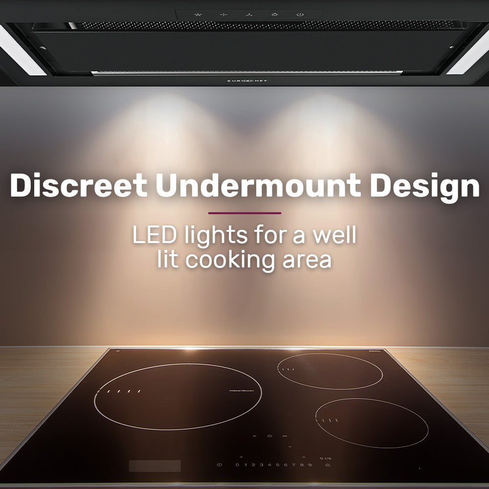 EUROCHEF 60cm Undermount Rangehood Black, Quiet 3-Speed, 3-Layer Dishwashable Filter, LED Lights EUR60B 5