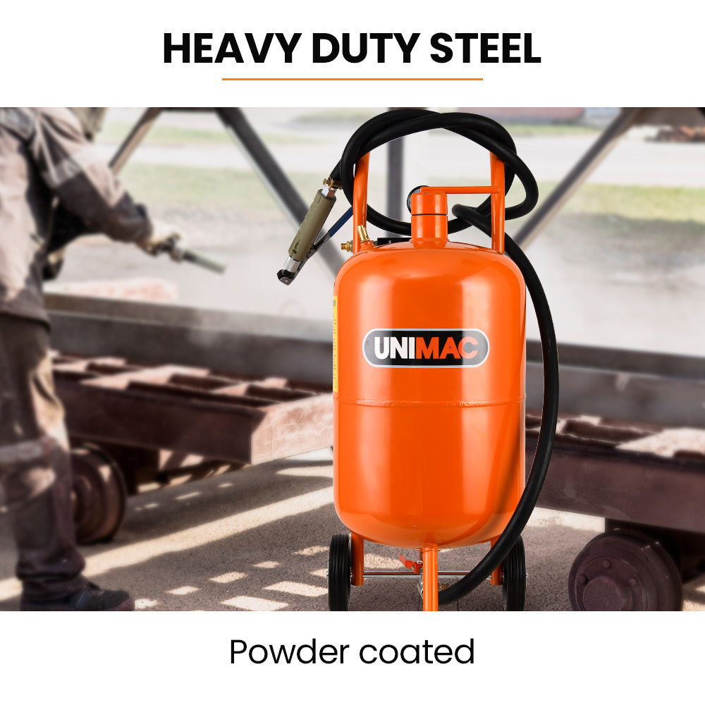 UNIMAC 38L Sandblasting Tank, Pressurised Design with Sandblast Gun Set with Hose 3