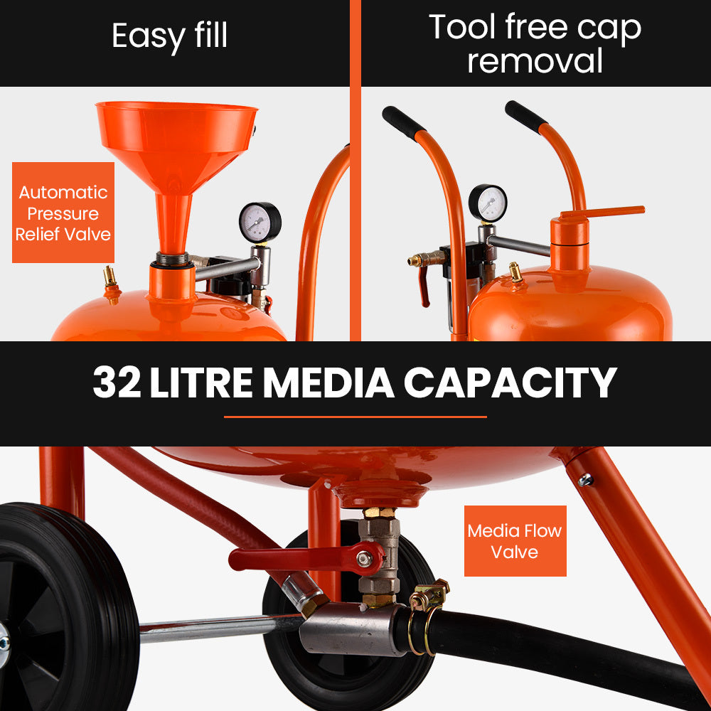 UNIMAC 38L Sandblasting Tank, Pressurised Design with Sandblast Gun Set with Hose 6