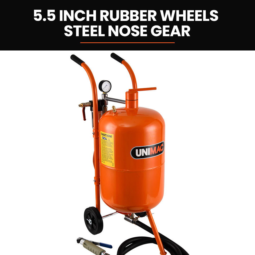 UNIMAC 38L Sandblasting Tank, Pressurised Design with Sandblast Gun Set with Hose 9