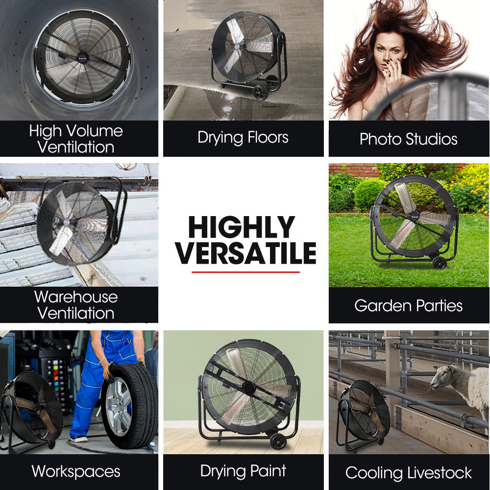 BAUMR-AG 36" 914mm Industrial Mobile Floor Drum Fan, 290W Brushless Motor, Tilting, Large, Commercial, Heavy-duty Frame, EESS Certified 7