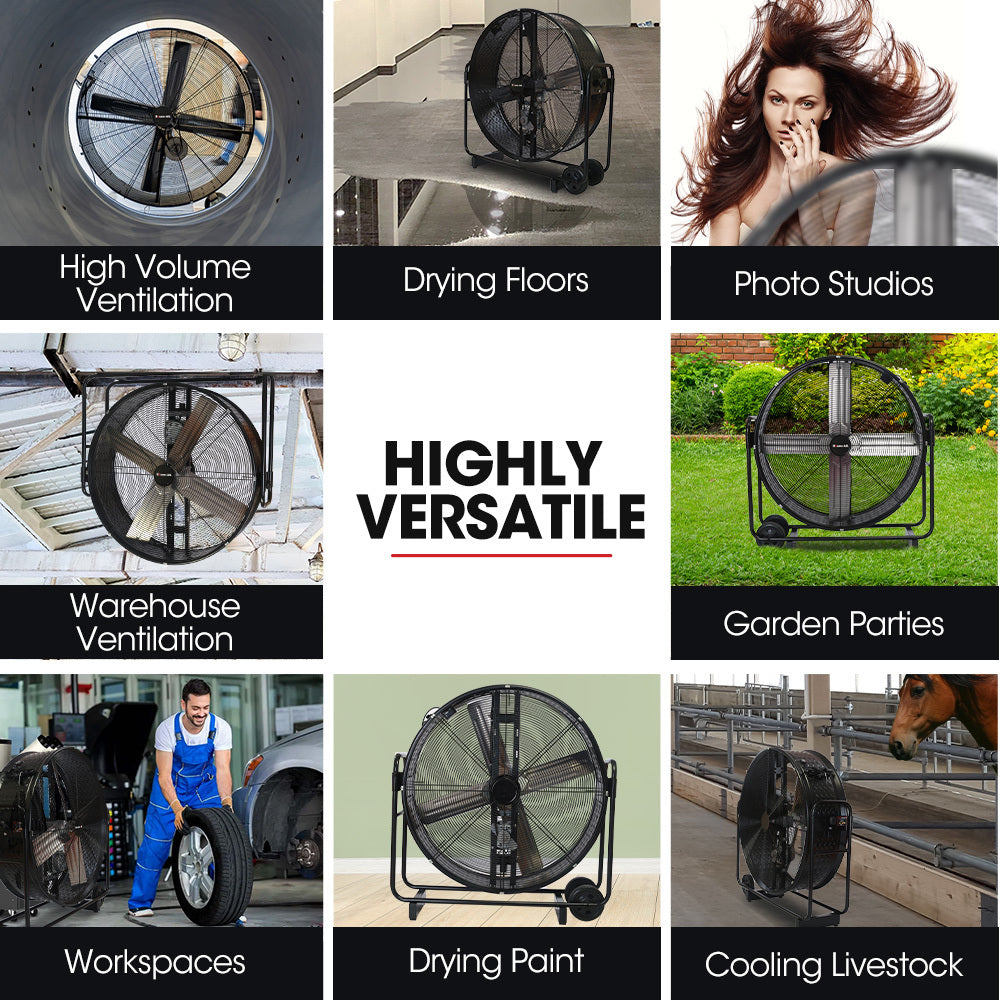 BAUMR-AG 42" 1067mm 660W Industrial Mobile Floor Drum Fan, Belt Drive, Tilting, Large, Commercial,  Heavy-duty Frame, EESS Certified 7