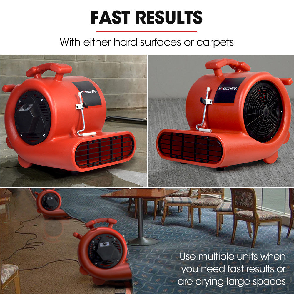 Baumr-AG 3-Speed Carpet Dryer Air Mover Blower Fan, 1300CFM, Sealed Copper Motor, Poly Housing 3