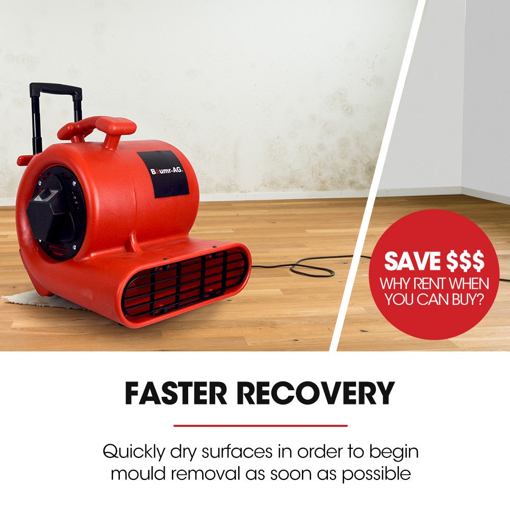 Baumr-AG 3-Speed Carpet Dryer Air Mover Blower Fan, 1400CFM, Sealed Copper Motor, Poly Housing, Telesscopic Handle and Wheels 7