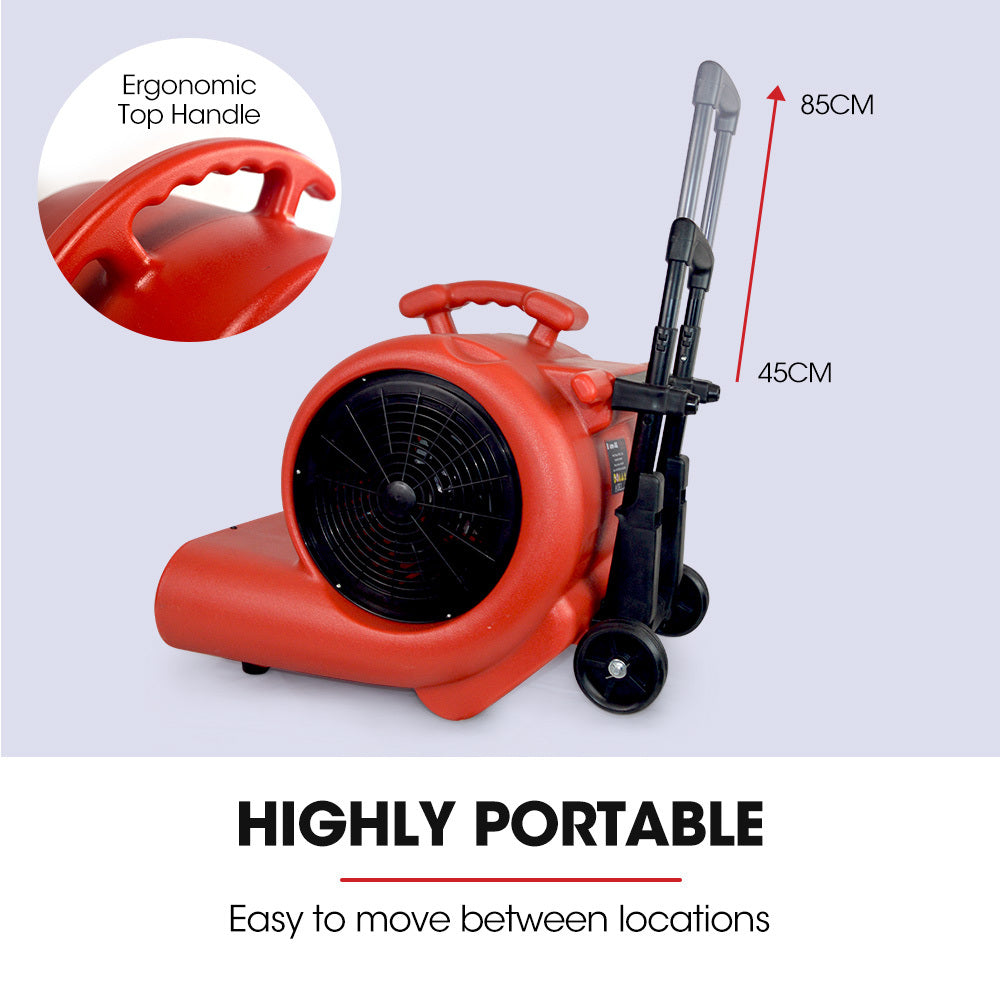 Baumr-AG 3-Speed Carpet Dryer Air Mover Blower Fan, 1400CFM, Sealed Copper Motor, Poly Housing, Telesscopic Handle and Wheels 10