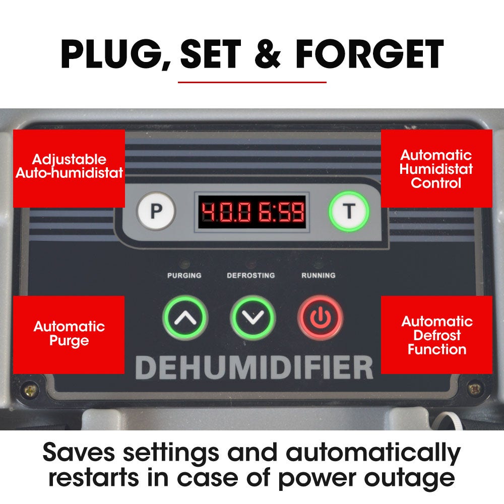Baumr-AG 50L/day Commercial Air Dehumidifier for Mould, Portable, Stackable, LCD Display, Wheels 3