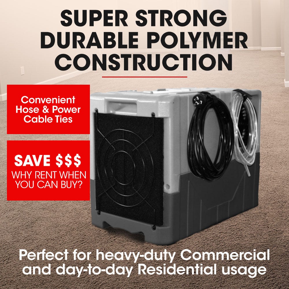 Baumr-AG 50L/day Commercial Air Dehumidifier for Mould, Portable, Stackable, LCD Display, Wheels 4