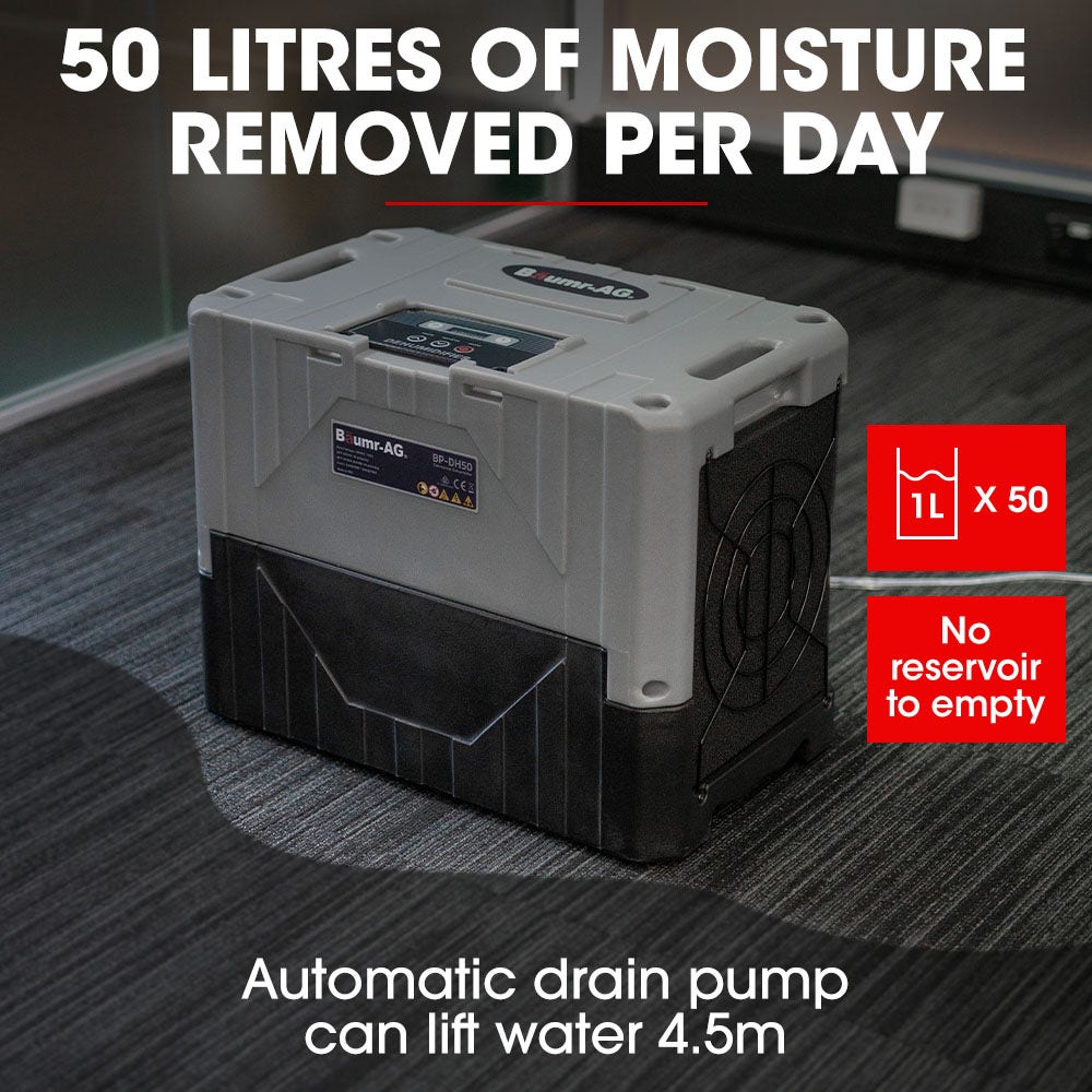Baumr-AG 50L/day Commercial Air Dehumidifier for Mould, Portable, Stackable, LCD Display, Wheels 5