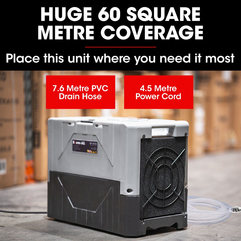 Baumr-AG 50L/day Commercial Air Dehumidifier for Mould, Portable, Stackable, LCD Display, Wheels 8