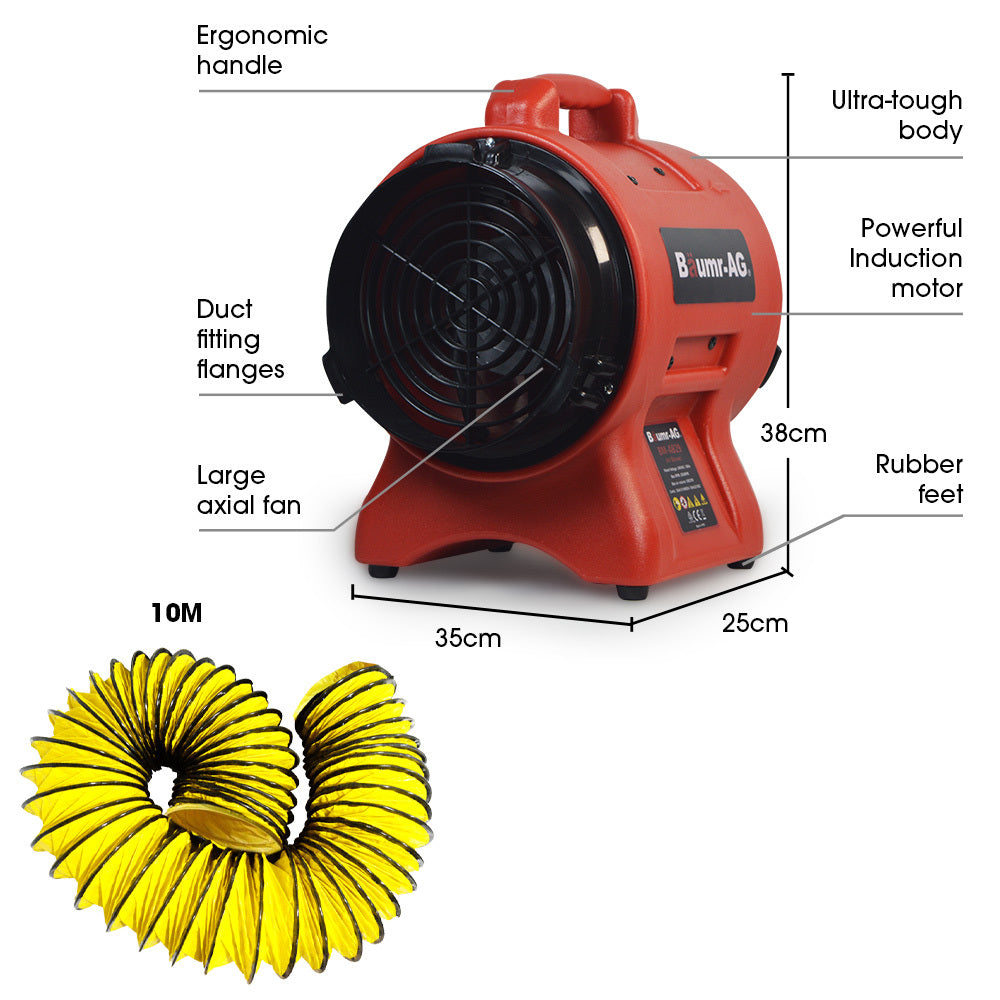 Baumr-AG 200mm (8 inch) Portable Axial Air Mover Blower Fan with 10m Ventilation Duct 6